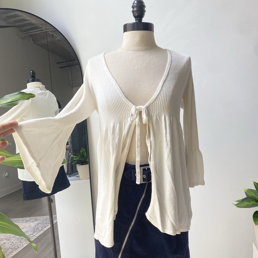 Maxx Studio Long Bell Sleeve Front Tie Blouse Women's Size Small Cottagecore